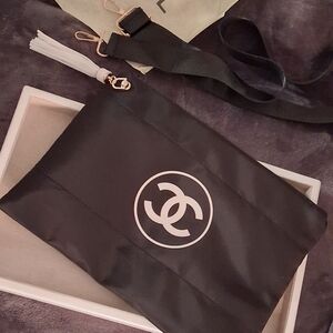 Chanel GWP  Black Crossbody Pouch with White CC Logo.Crossbag Strap Was Added.